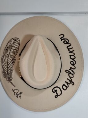 Handpainted Hat  DAYDREAMER w/ Feather